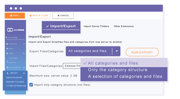Dropfile export files and folders to another website