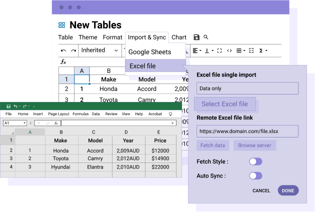 Import and edit Excel file content
