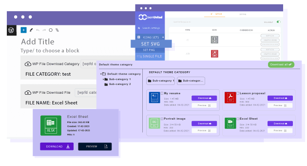 File download icon builder and themes for Gutenberg